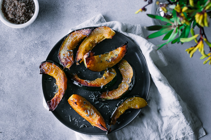 roasted acorn squash wedges with salt and sage