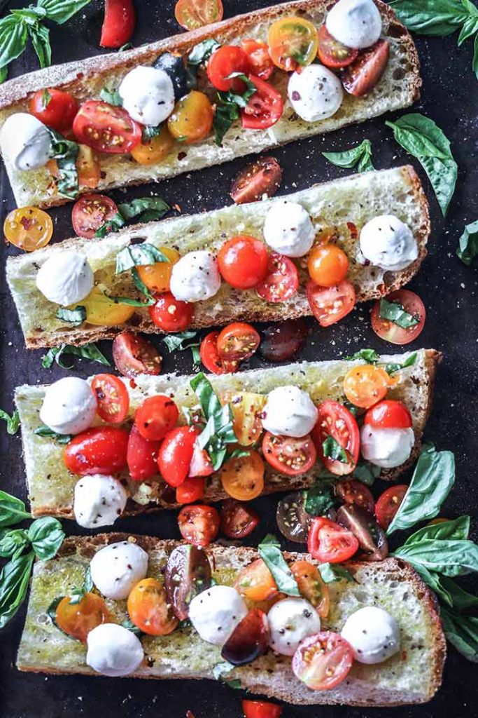 Caprese Ciabatta Toast Garlic Ciabatta Bread w/ Tomatoes & Mozzarella