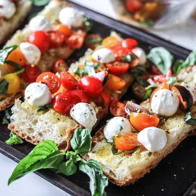 Caprese Ciabatta Toast - Garlic Ciabatta Bread w/ Tomatoes & Mozzarella