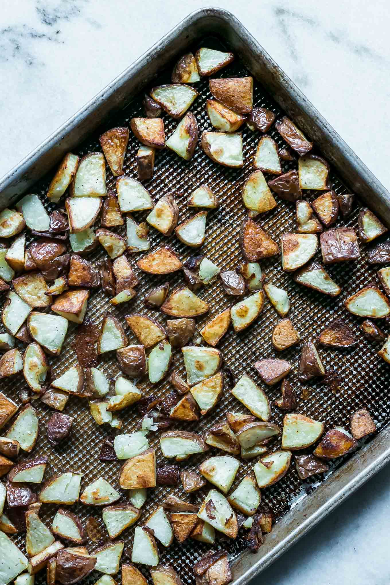 roasted potatoes on a baking sheet