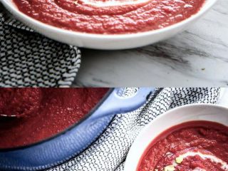 Red Beet Apple Soup, a delicious soup of red beets, fresh fall apples, celery, and herbs that will keep you warm and cozy on cold weather nights.