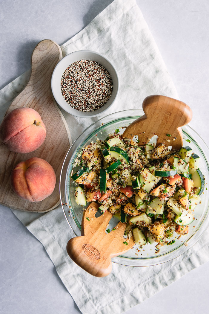 Savory Stone Fruit Quinoa Salad Peach + Cucumber Herb Grain Bowl