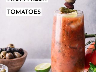 a bloody mary cocktail in a glass with olives and the words 