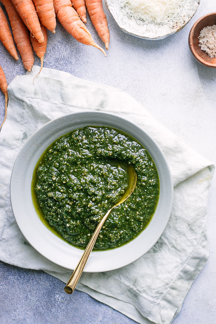 Carrot Top Pesto Sauce Zero Waste Pesto Sauce with Carrot Greens!