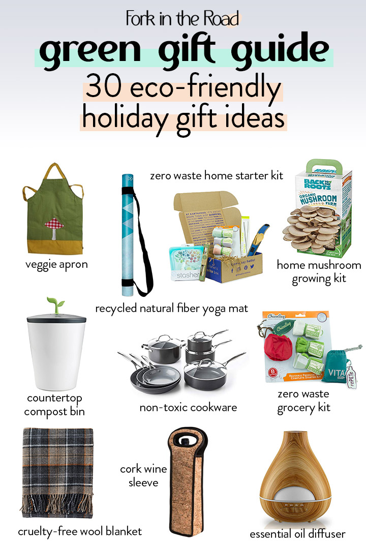sustainable gift guide ideas on a white background