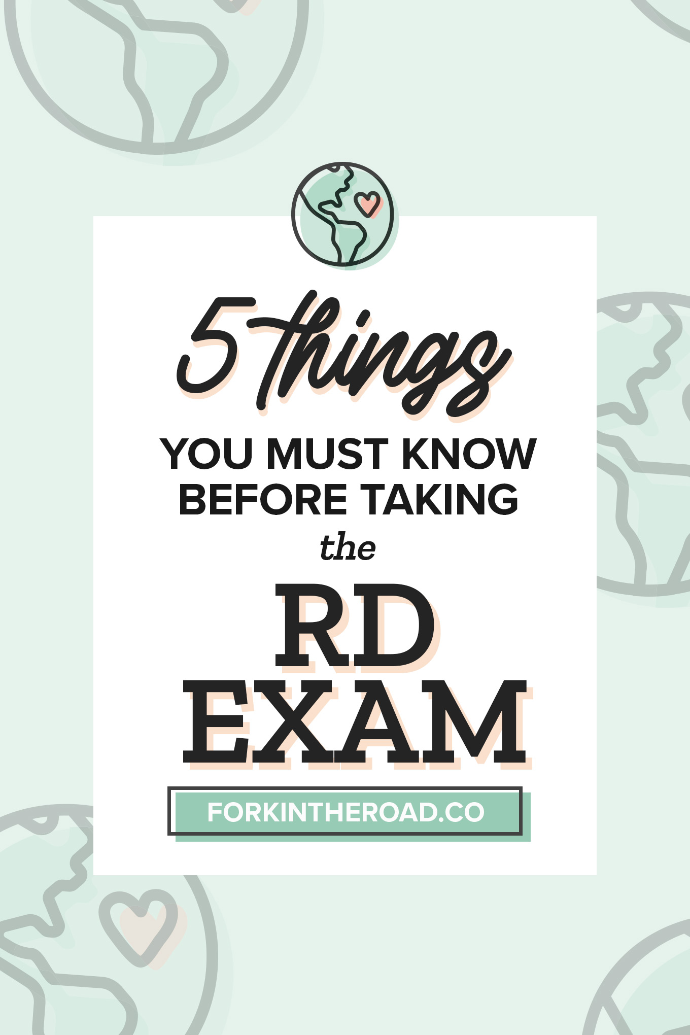 a green graphic with black letters that say "5 things you should know before taking the rd exam"