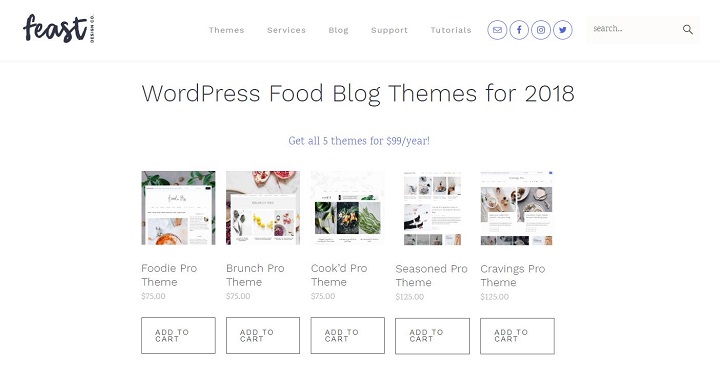 a screenshot of feast design co's food blog themes