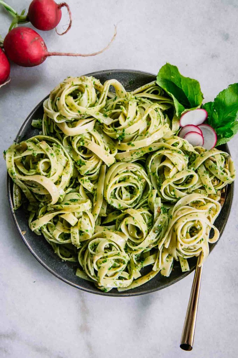 Radish Greens Pesto Pasta