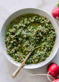 Today we are back and I am using carrot and radish tops to make pesto., radish recipe