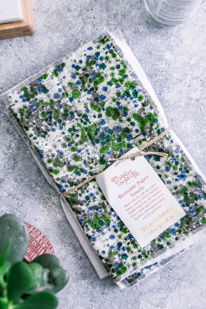 reusable unpaper towels on a blue table