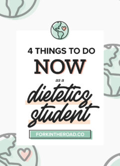 a green graphic with black letters that say "4 things to do now as a dietetics student"