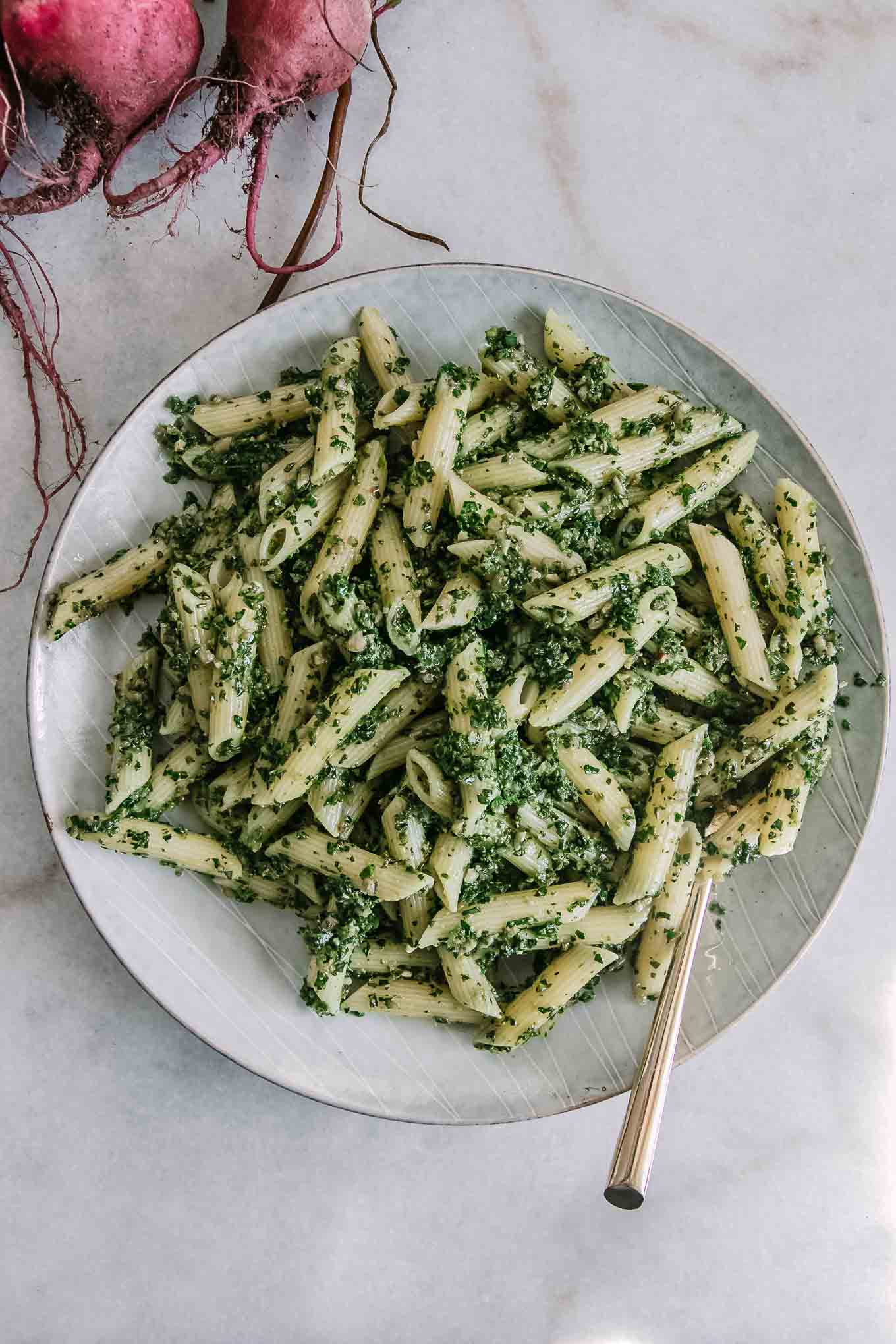 Beet Greens Pesto Pasta