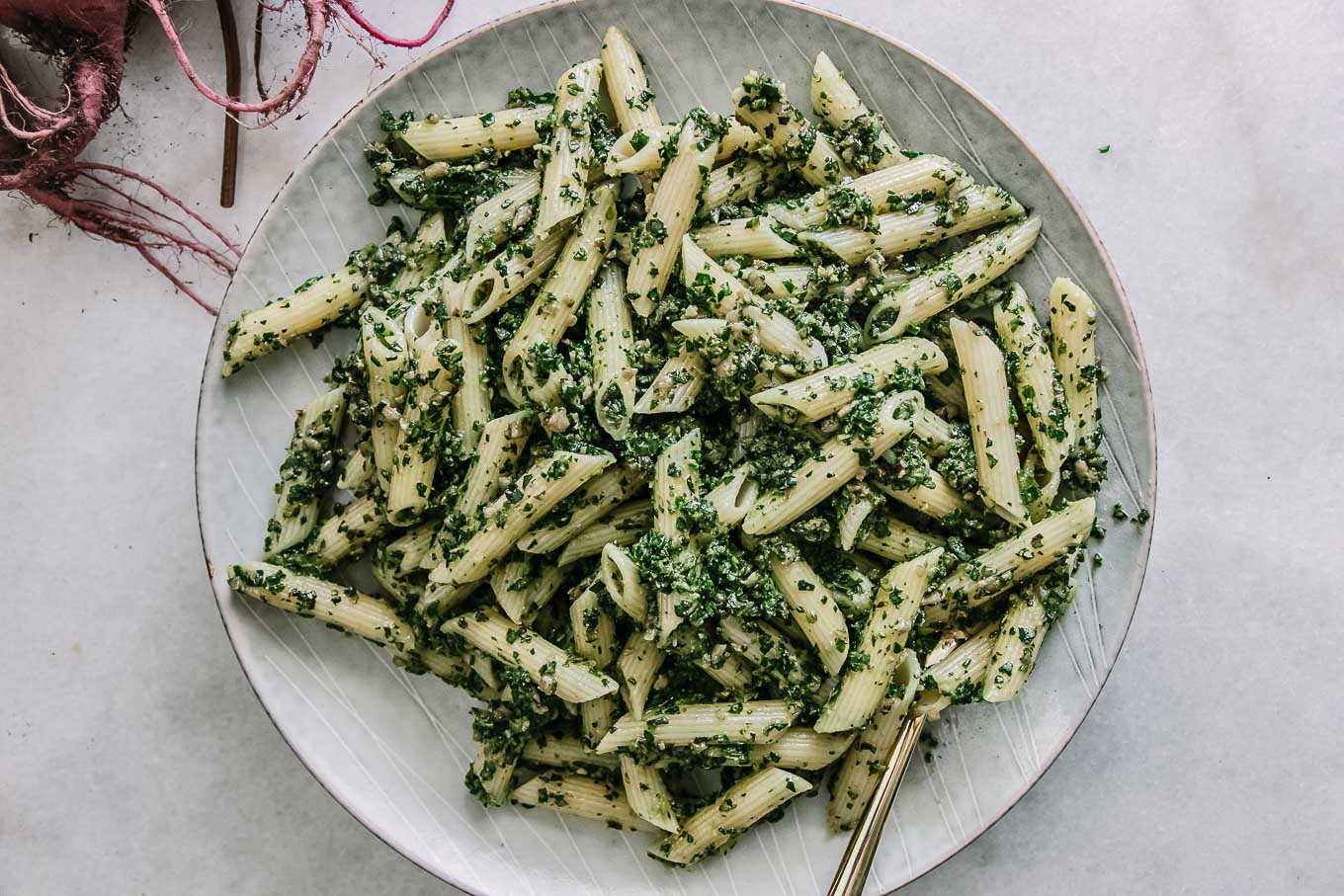 Beet Greens Pesto Pasta Recipe_image