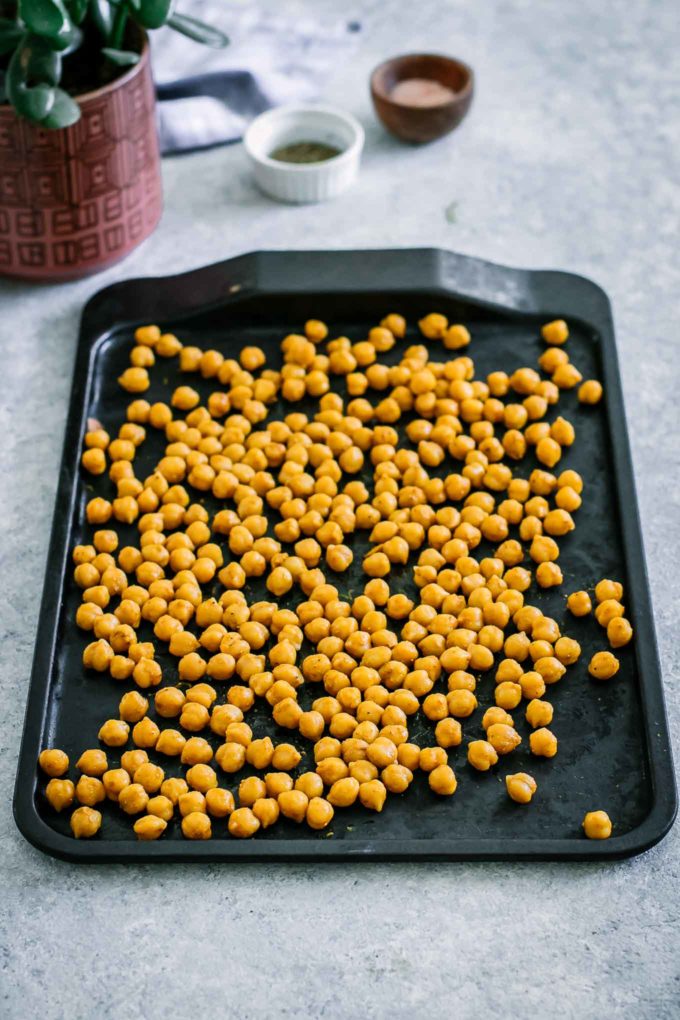 chickpeas drying on a sheet pan