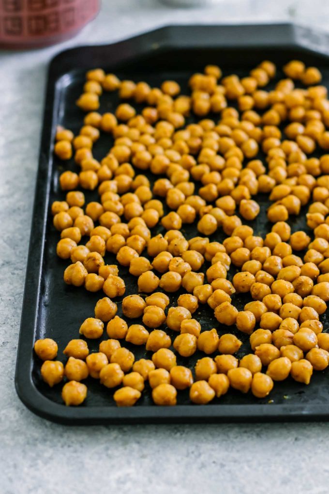 roasted chickpeas on a sheet pan