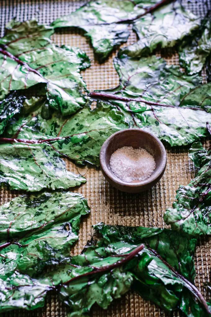 crispy beet chips on a sheet pan