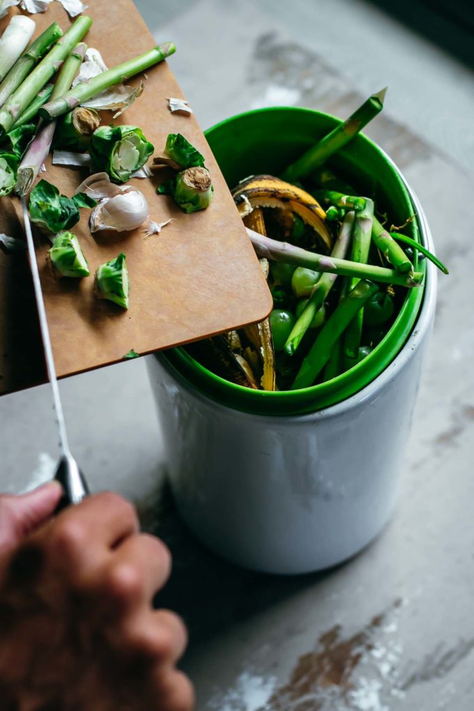 food scraps inside a compost bin