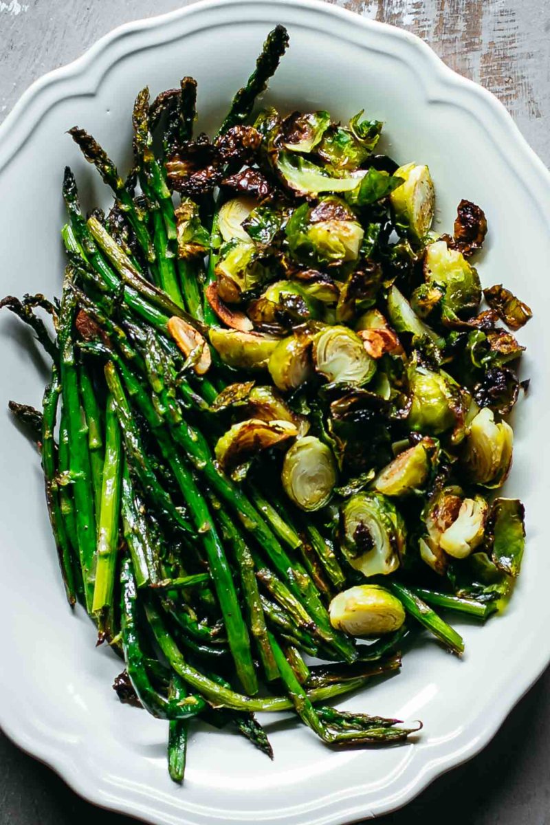 Roasted Brussels Sprouts and Asparagus 5 Ingredients, 40 Minutes!