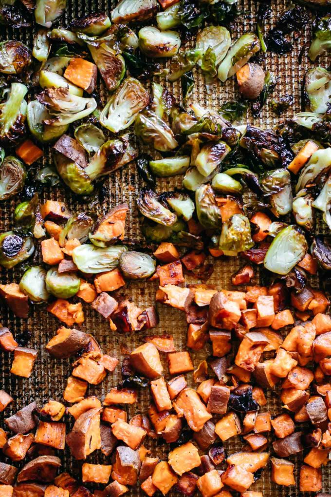 roasted vegetables on a baking pan