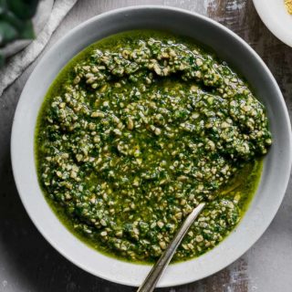 fresh spinach pesto in a bowl