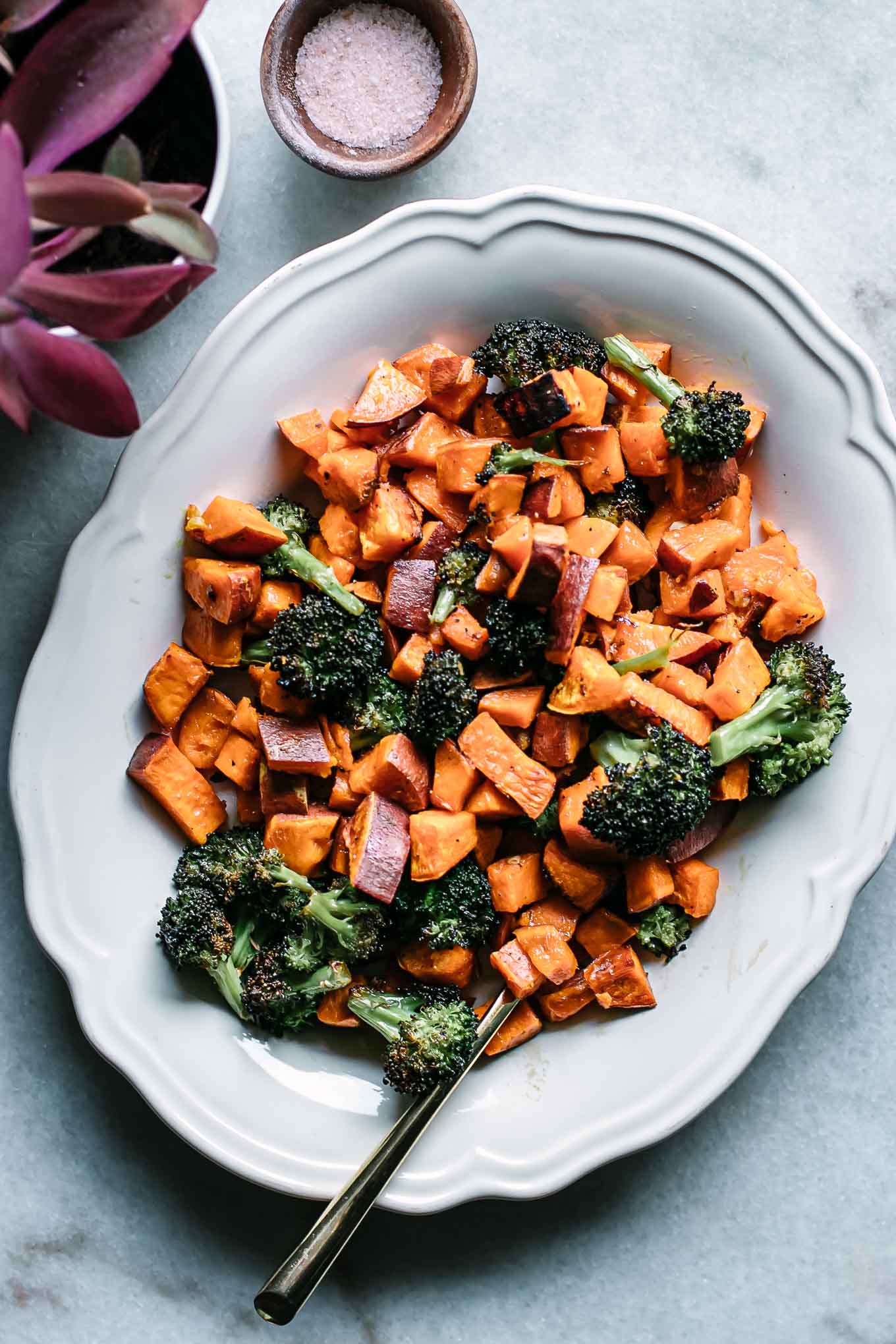 Roasted Sweet Potatoes and Broccoli