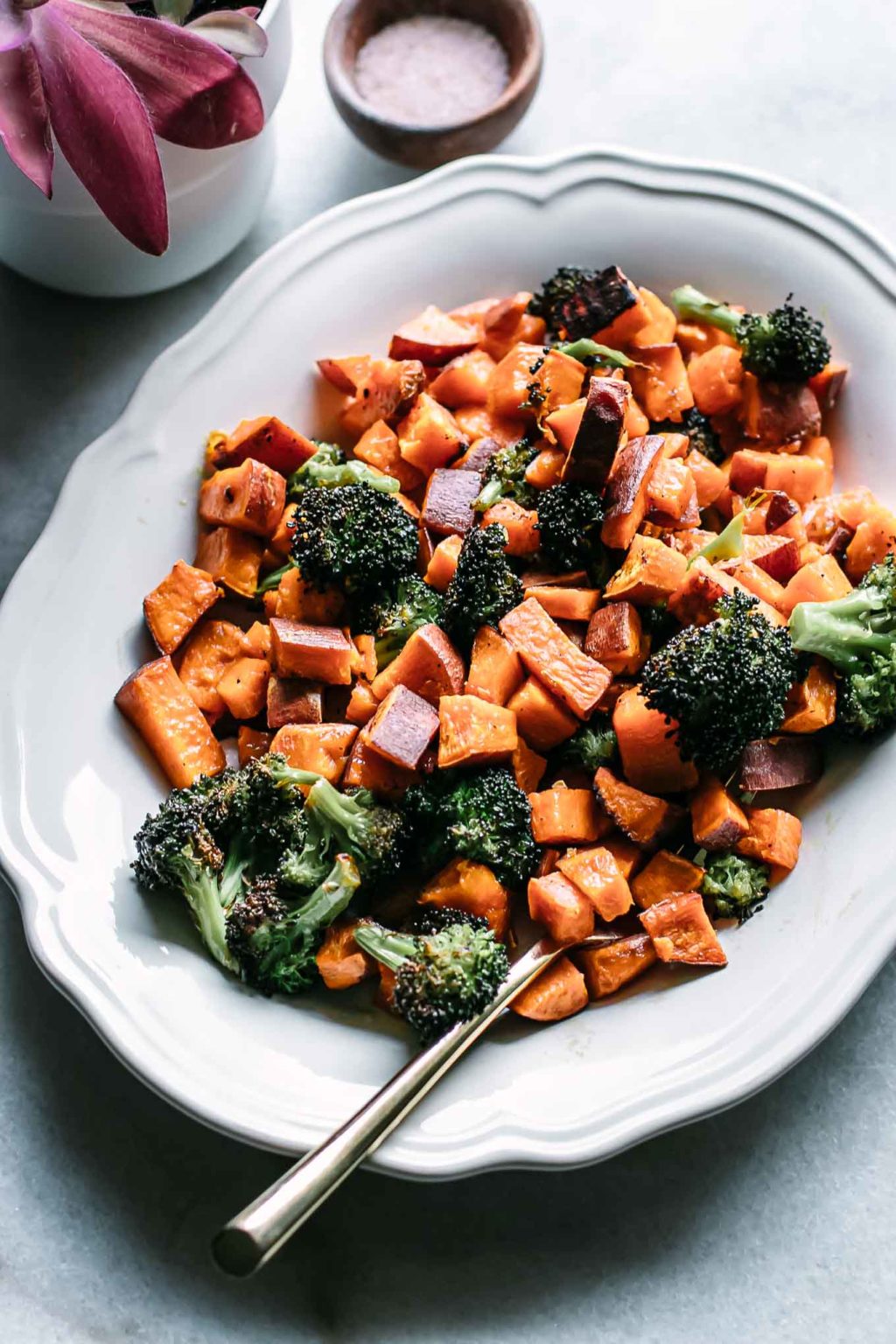 Roasted Sweet Sweet Potatoes and Broccoli Easy + Tasty Side Dish!