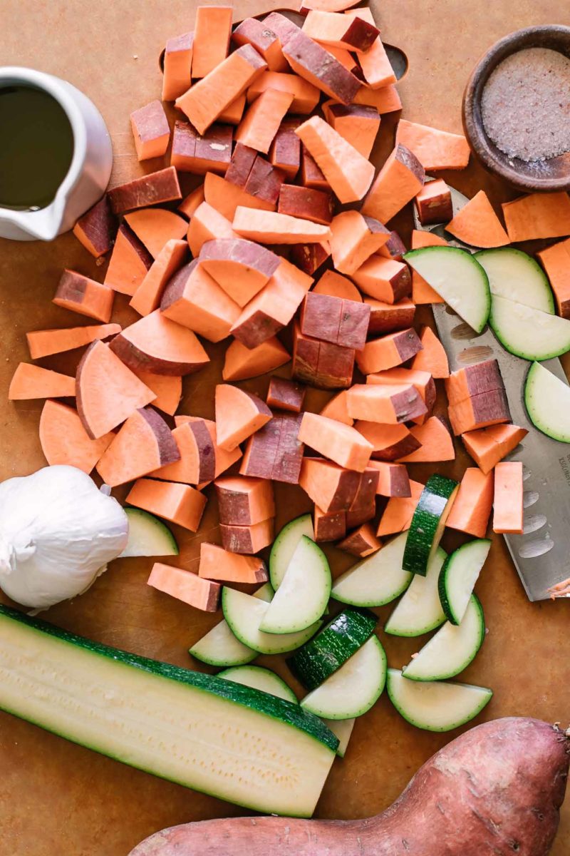 Roasted Sweet Potatoes and Zucchini Easy Roasted Veggie Side Dish!