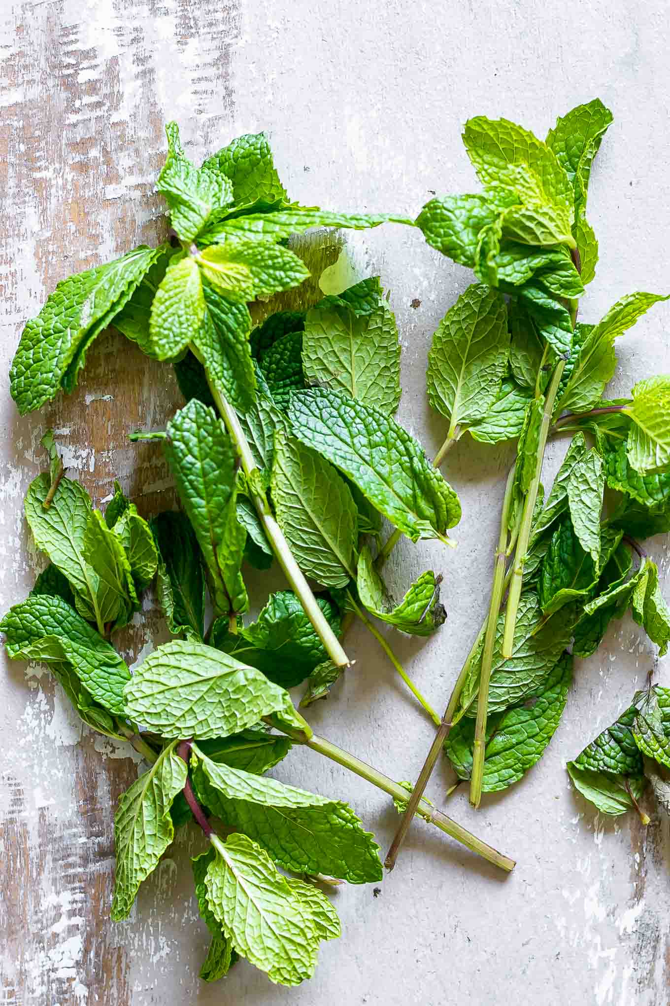 mint leaves on a white table
