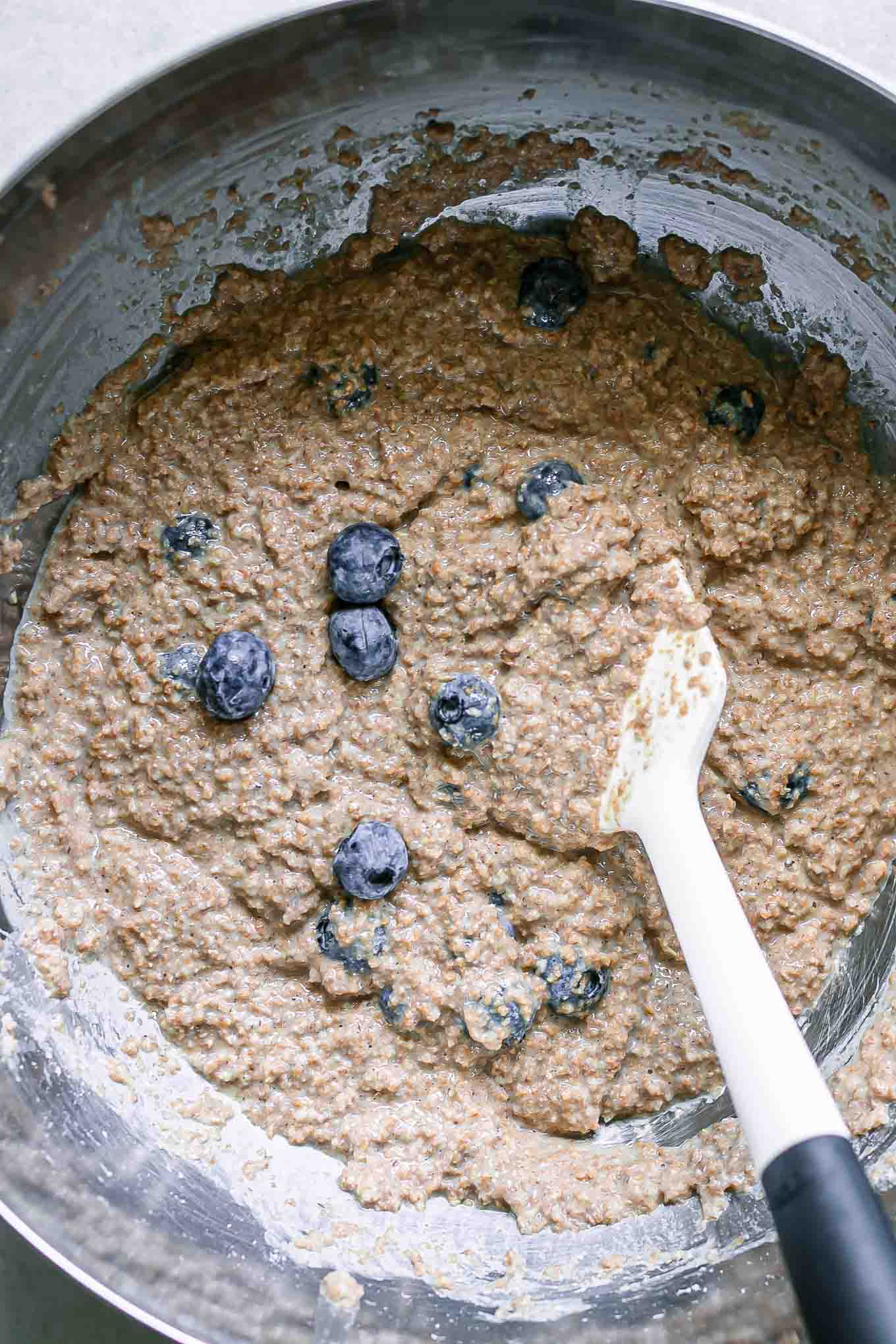 fold blueberries into muffin mix