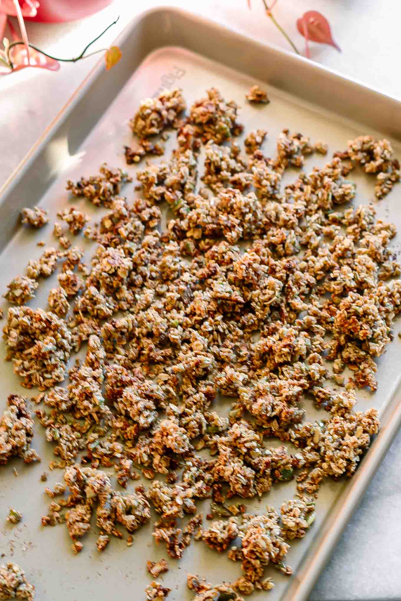 homemade granola on a sheet pan